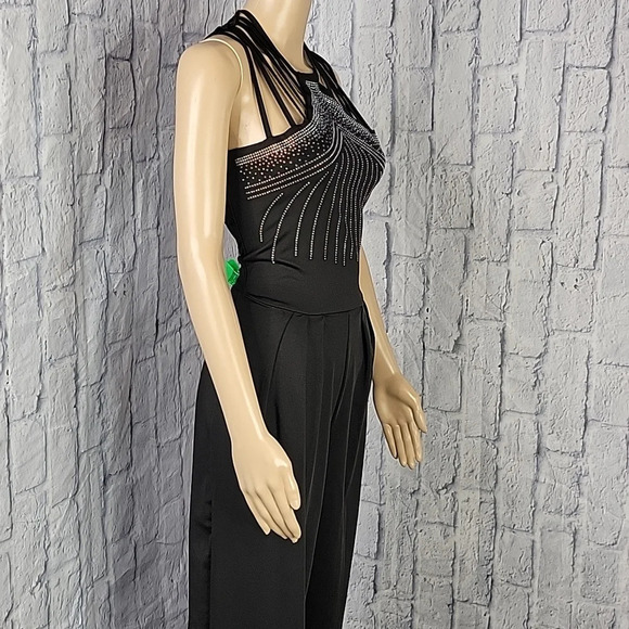 Black SEQUINED CUT OUT Wide Leg Jumpsuit - Picture 6 of 10